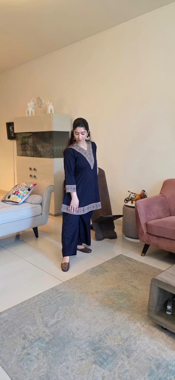 Ajrakh A-Line Farshi Set - Blue