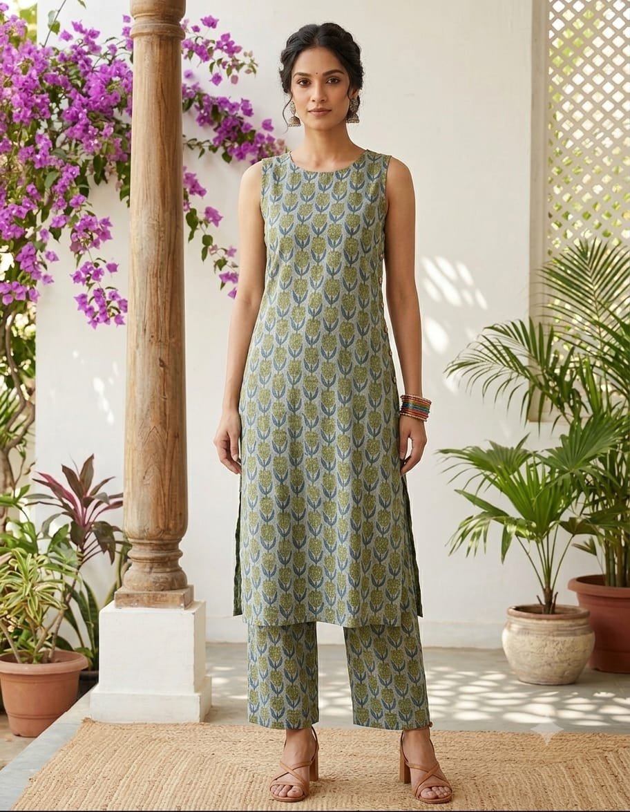 The High-Slit Co-Ord Set – Pomegranate Green
