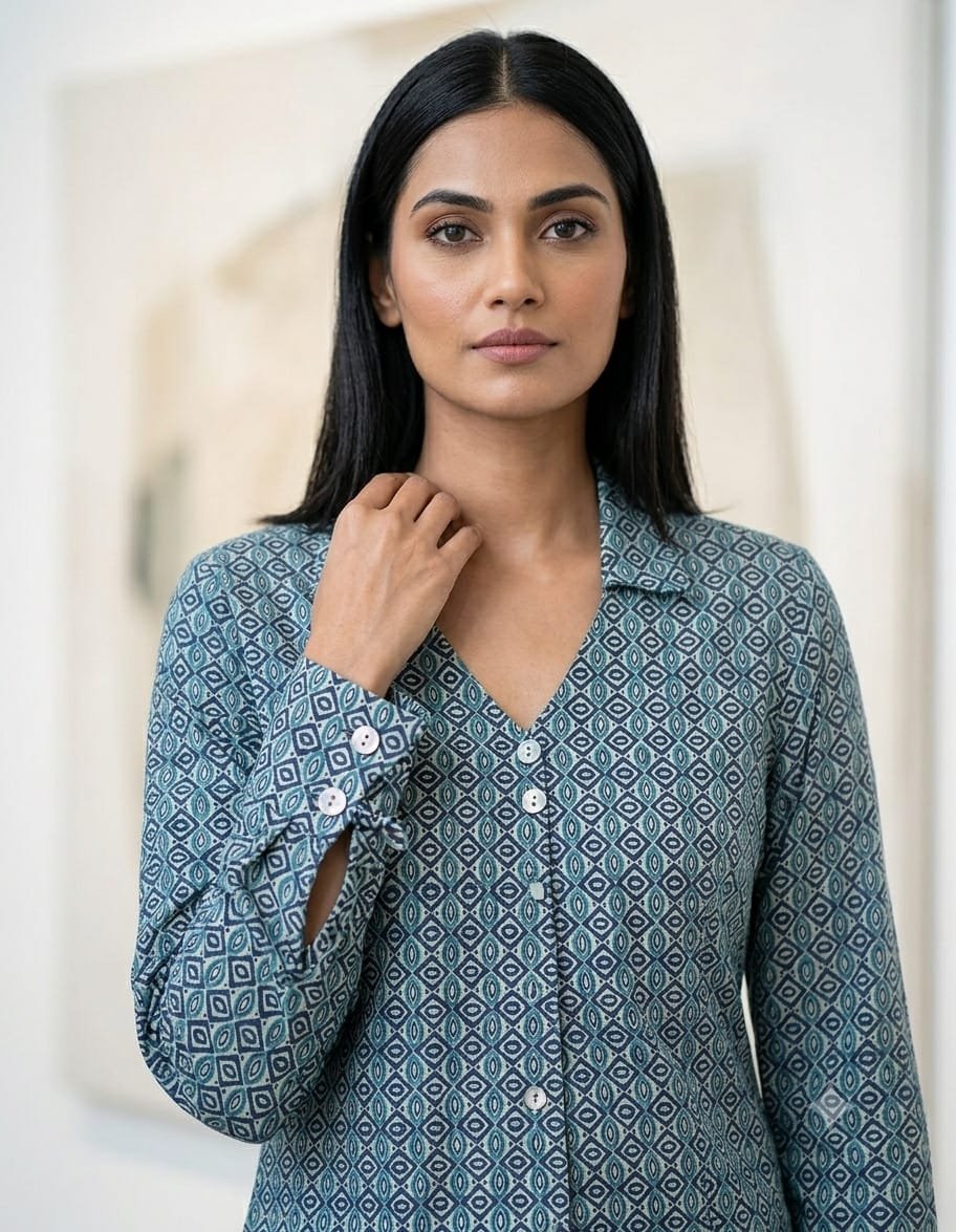Cotton tunic- Seagreen and blue