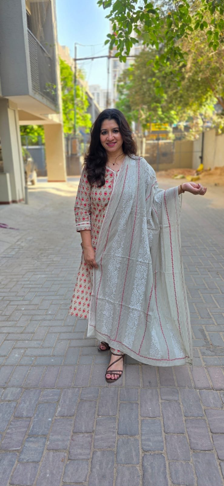 The Cream Jaipuri Floral Cotton Suit Set