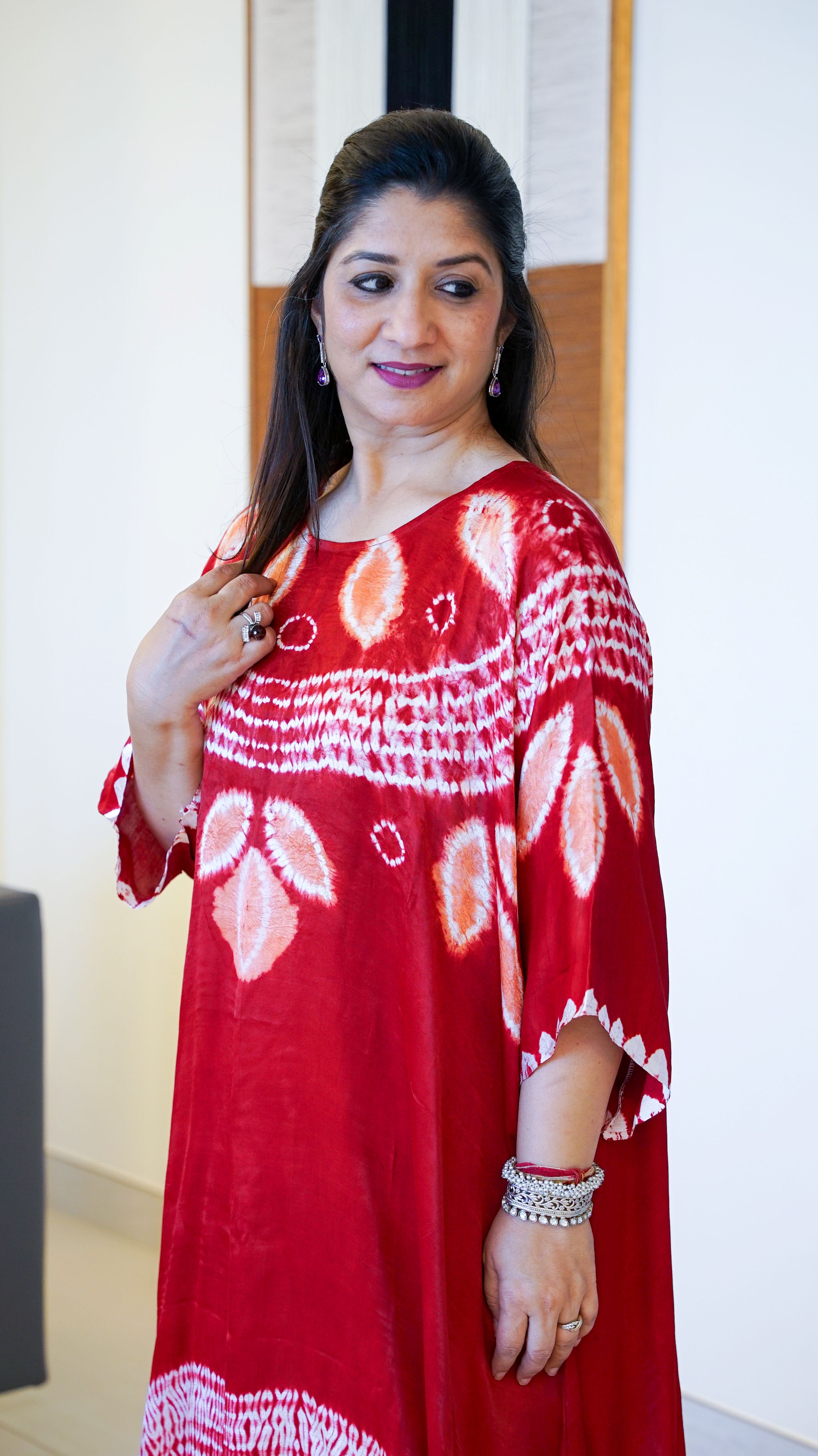 Shibori Bandhej Kaftan Set with Tissue-Border Pants