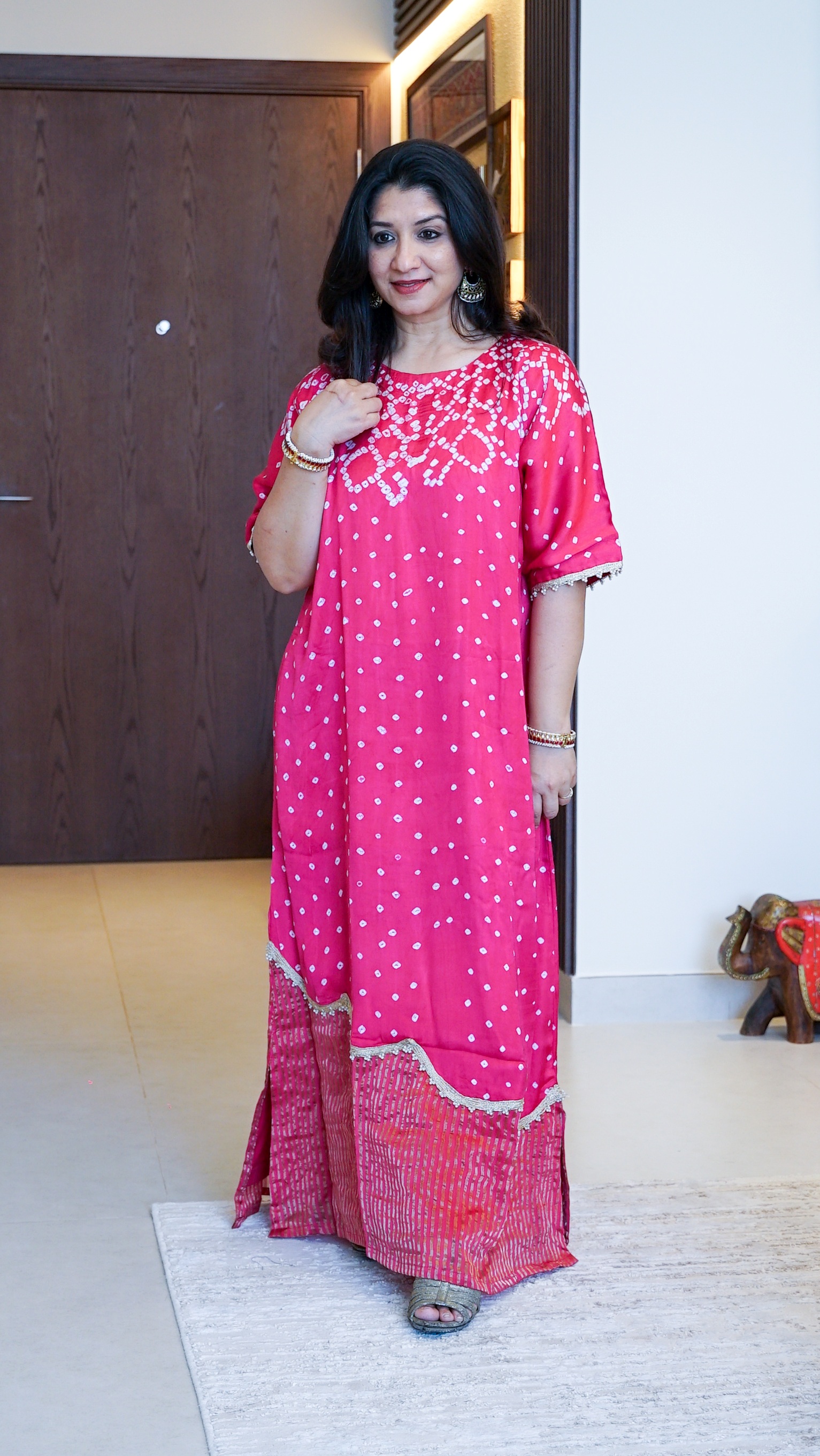 Handwoven Cotton Silk Bandhej & Stripe Tissue One-Piece