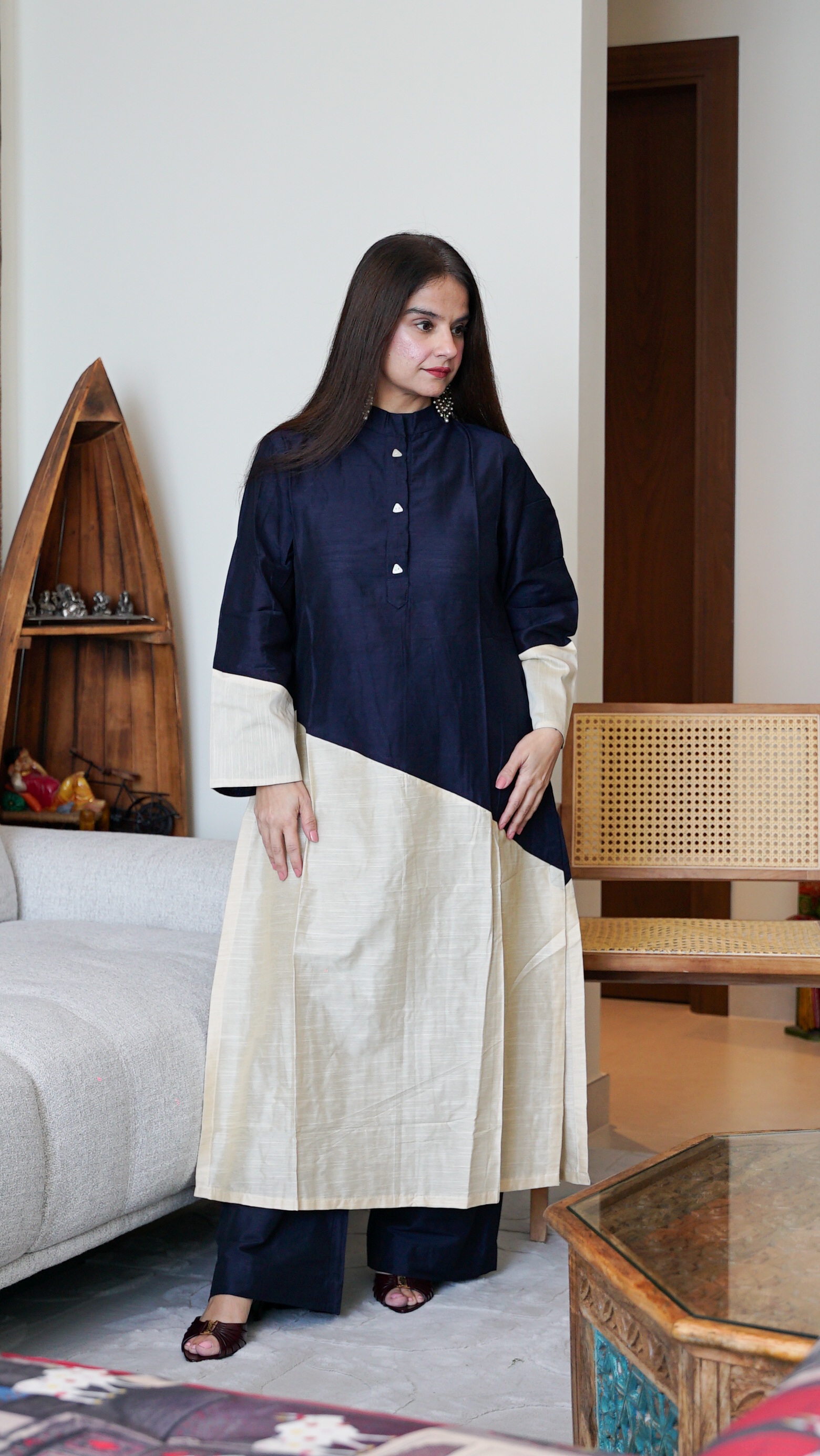 The Midnight & Ivory Half-and-Half Slub Silk Dress